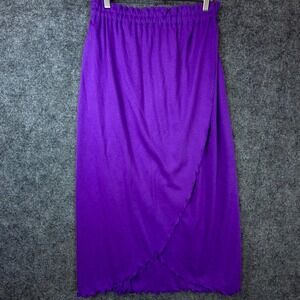 Vintage Hold Everything Faux Wrap Midi Skirt Womens Purple Acrylic Elastic Waist